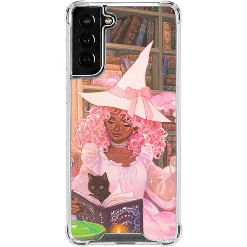 Pink Anime Witch Girls in Library with Cats by Ivy Dolamore Galaxy S21 FE Clear Case